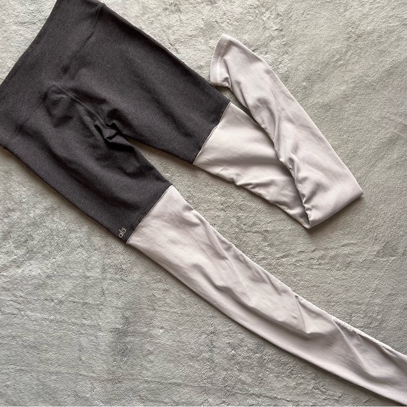 ALO Yoga Pants - ALO Yoga Goddess Ribbed Leggings Heathered Gray Off-White Large Sz L